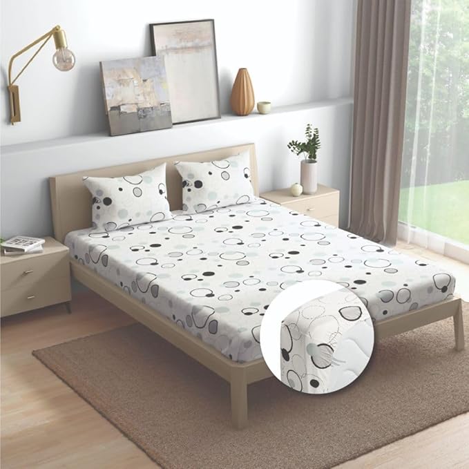 Wakefit Bedsheet For King Size Bedsheet King Size Bed 2 Pillow Covers Elastic Fitted Sheet Bubbles White Colour