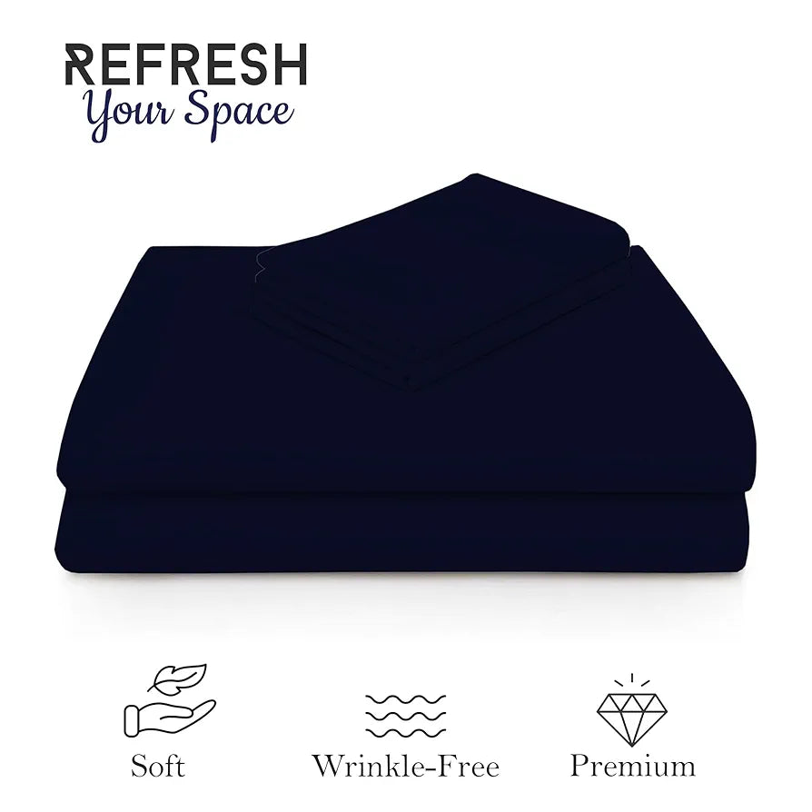 Fresh From Loom Plain Single Size Solid Plain Bedsheet Set 240 TC With 1 Pillow Covers Navy Blue Plain