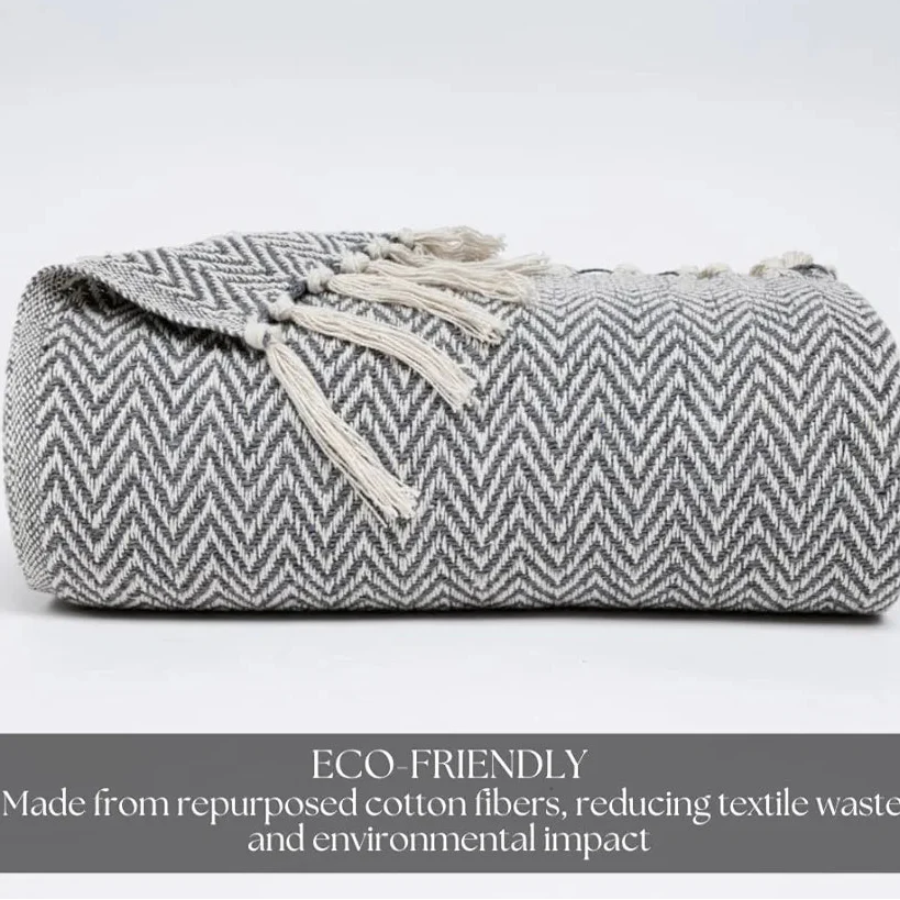 Homadorn All Season Cotton Weaved Throw Blanket Colour Grey