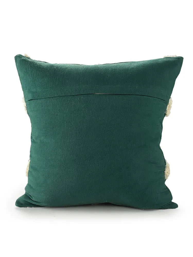 Sashaa World Cotton Cheer Tufted Cushion Cover Ideal For Sofa Ivory & Green