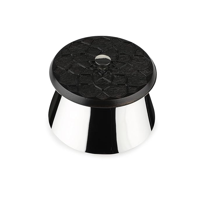 Arttdinox Designer Stainless Steel Patila With Wooden Lid | 350 Ml | Double Walled Bowl | Supari Box | Gloss Mirror