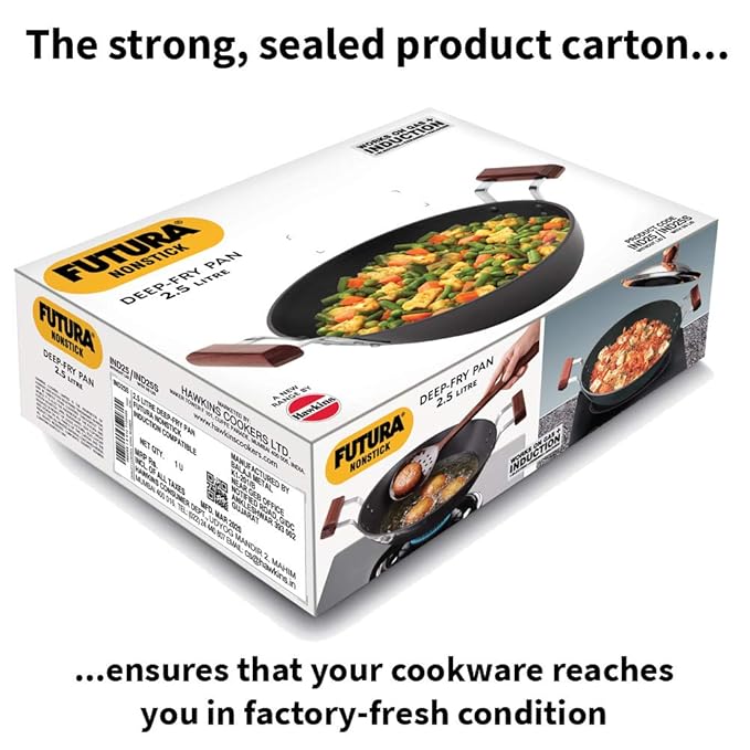 Hawkins Futura 2.5 Litre Deep Fry Pan Non Stick Kadai Flat Bottom Induction Kadhai