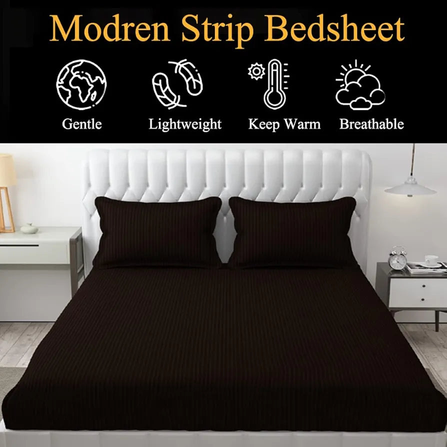 Fresh From Loom Breathable Queen Size Flat Solid Bedsheets Hotel & Home Double Bedsheet Set with 2 Pillow Covers 144 TC Coffee