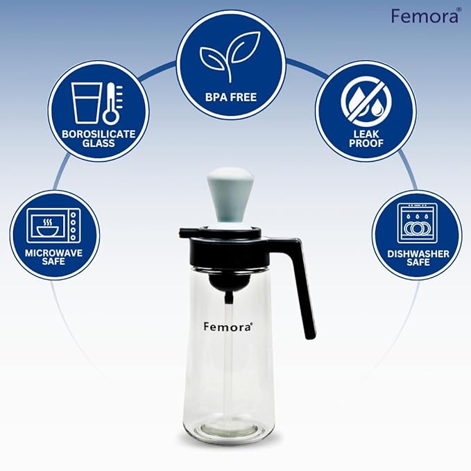 Femora Glass Oil Dispenser Bottle With Silicone Brush & Dropper | 550 Ml | Pack of 1 | Multicolor