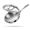 Stahl Artisan Triply Stainless Steel Wok With Lid | Deep Frypan Induction Base | Induction & Gas Stove Compatible | 2.4 L | 24 Cm