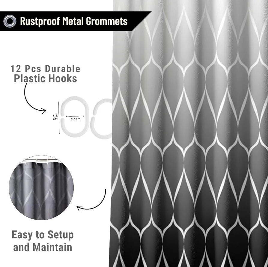 Homethreads Embrace Luxury with Our 6-Feet Long Premium Polyester Shower Curtain with 12 Hooks for a Lavish Bathroom Machine Washable Black