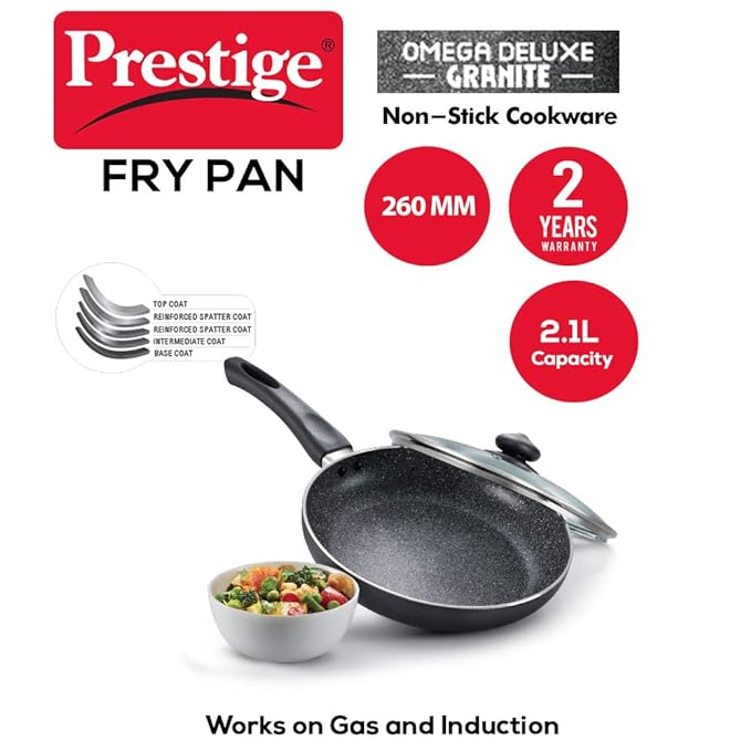 Prestige Non-Stick Omega Deluxe Granite Fry Pan with Lid - 26 Centimetre