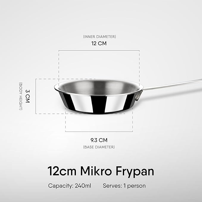 Stahl Artisan Triply Stainless Steel Mikro Frypan, Mini Frying Pan, 1 Omelette Pan | Induction & Gas Stove Compatible | 240 Ml | 12 Cm