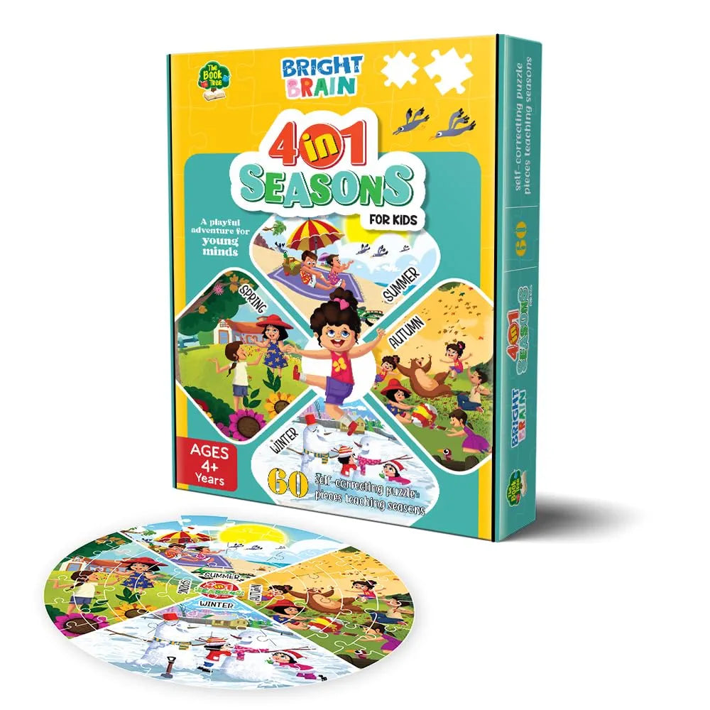 The Book Tree Bright Brain 4 in 1 Indian Seasons Jigsaw Puzzle for Kids, 60 Piece Puzzles | Educational Toy for Ages 3 and Above, Gift Box by Majestic Book Club