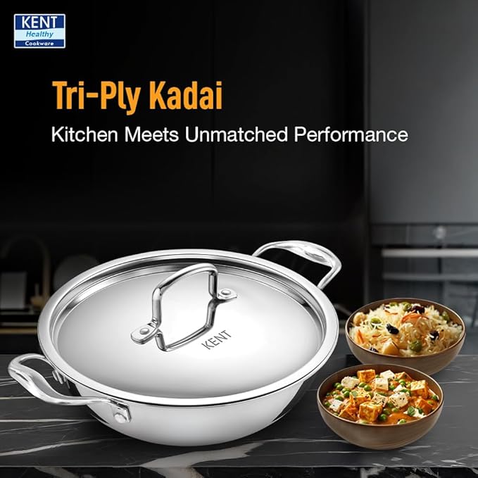 Kent Triply Kadai 28 Cm With Ss Lid Stainless Steel Aluminium