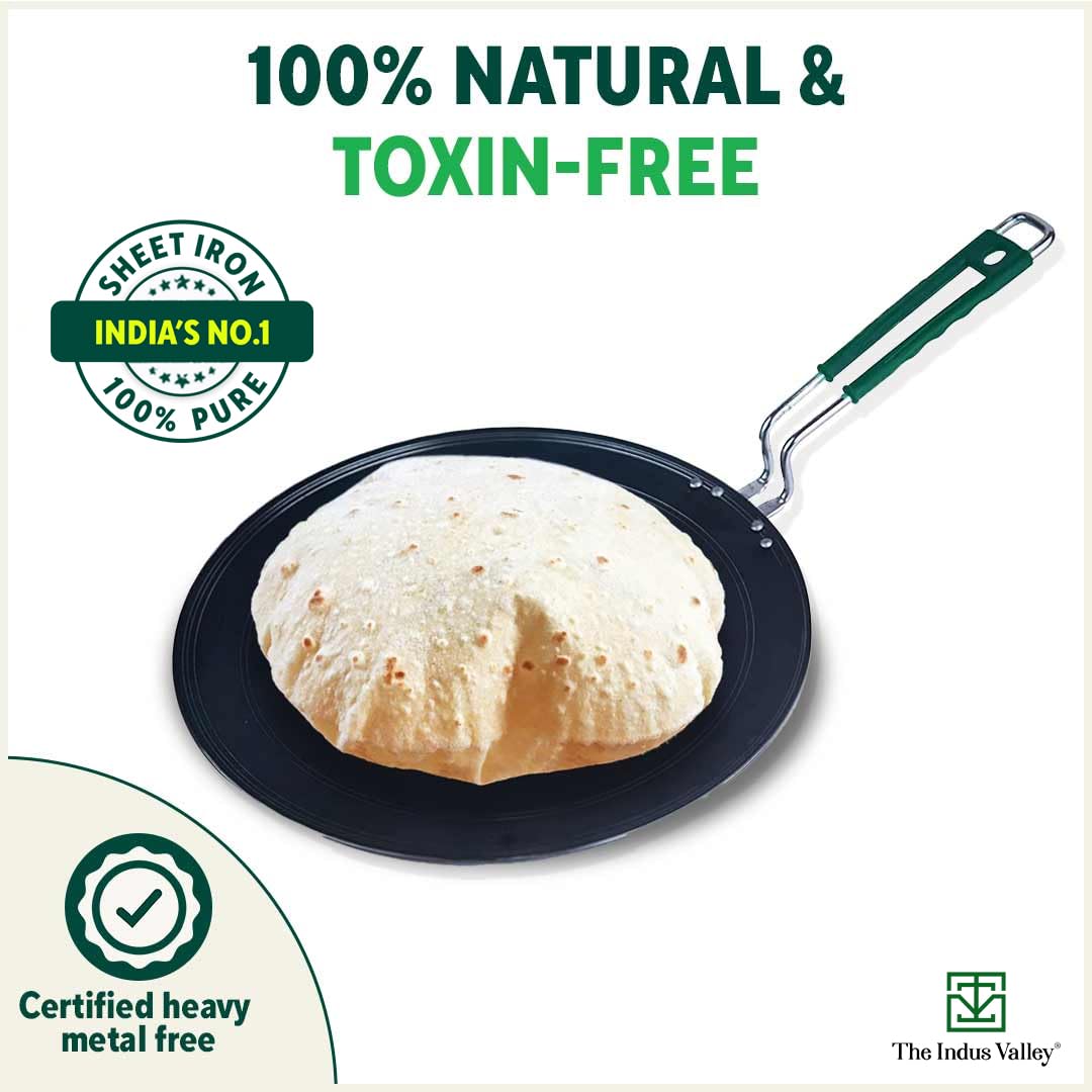 The Indus Valley Pre-Seasoned Iron Concave Tawa For Dosa/Chapathi With Silicone Grip