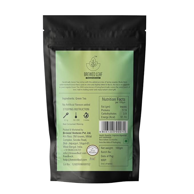 Brewed Leaf Natural and Fresh Emerald Green Tea - 100 gms