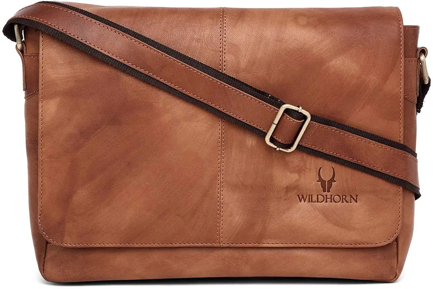 WildHorn Leather 13 inch Laptop Messenger Bag for Men I Padded Laptop Compartment I Adjustable Strap I Dimension: L- 14inch H- 10.5 inch W- 3.5inch