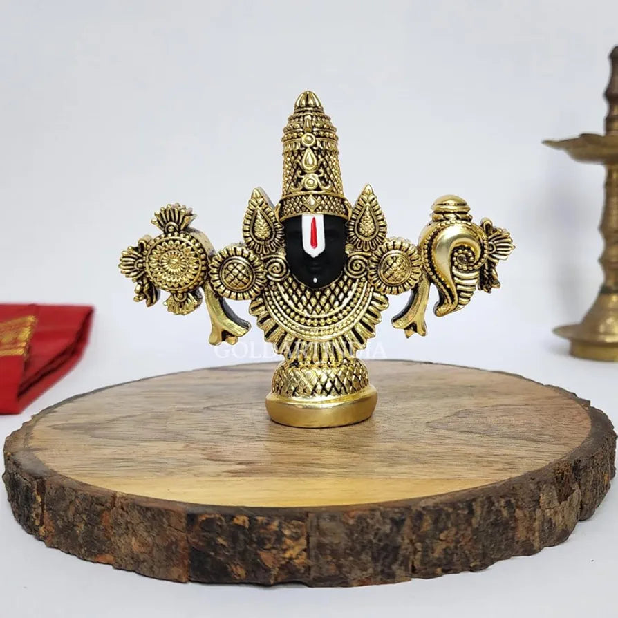 Gold Art India Lord Venkateswara Balaji Idol Gold-Plated Antique Matte Finish Murti 3.5 x 4.2 inch