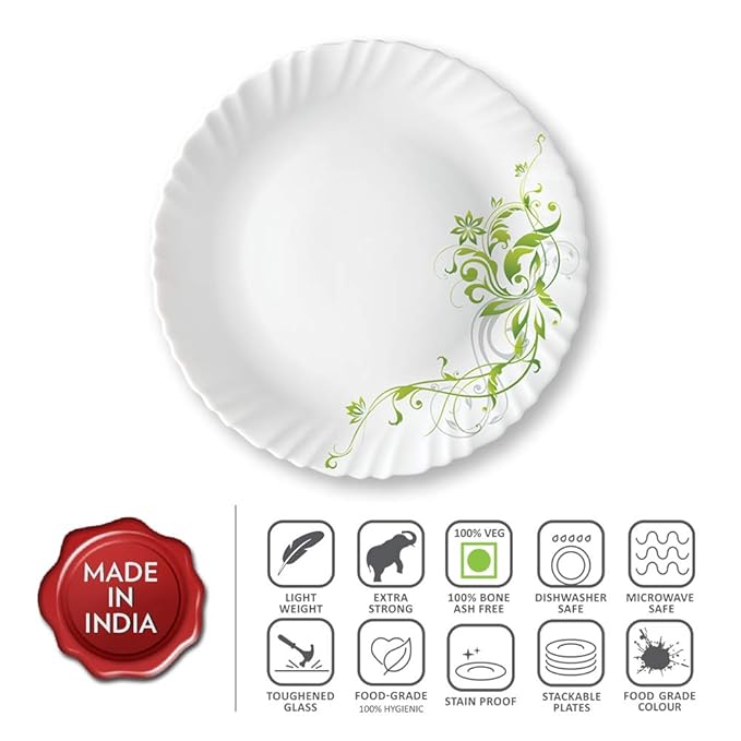 Larah by Borosil Opalware Full Plate - Erba | White | 11 Inch | Set of 6
