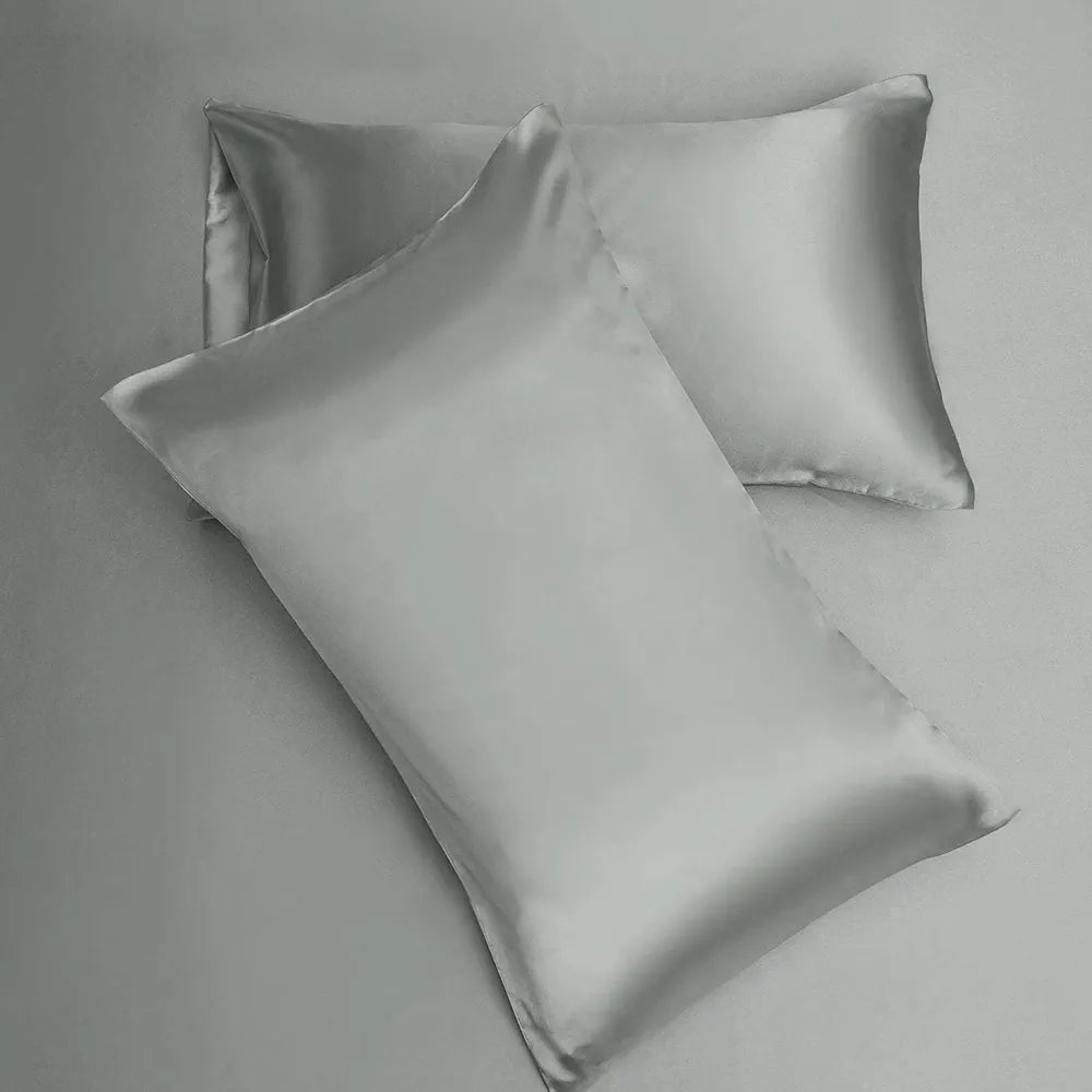 Cloth Fusion Satin Pillow Cover Set of 2 Pillow Case with 3 Satin Soft Scrunchies Silver