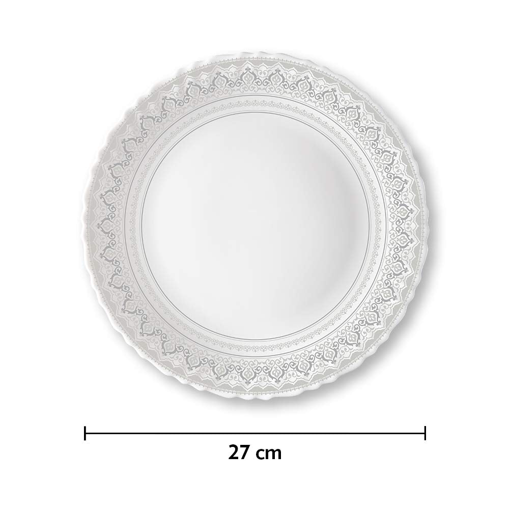 Larah by Borosil Opalware Classic Full Plate | White | 11 Inch | Set of 6