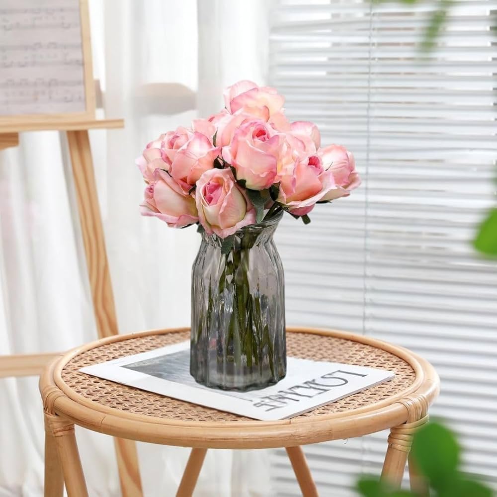 Satyam Kraft 7 Pcs Artificial Rose Stick Flower Bunch for Home Decoration and Craft Corner Light Pink