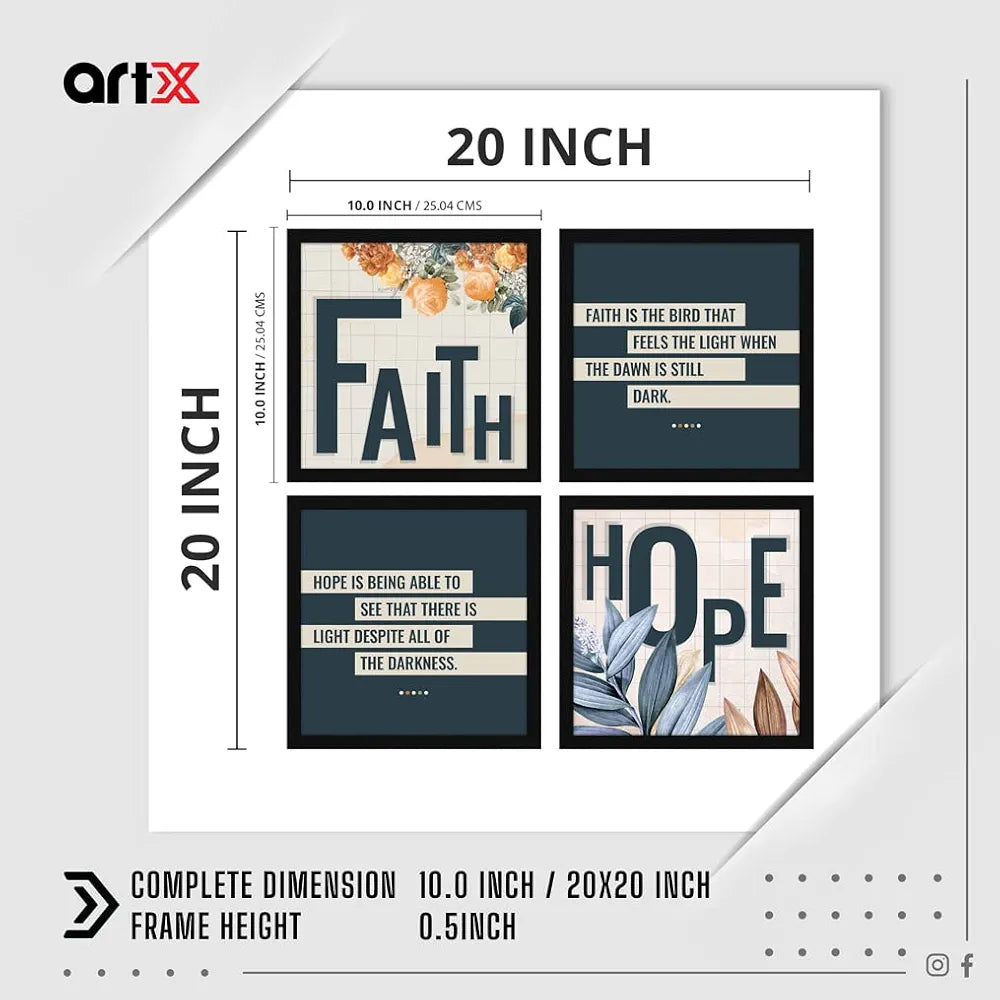 ArtX Paper Motivational Quotes Hope Faith Wall Frame Art Painting Set of 4