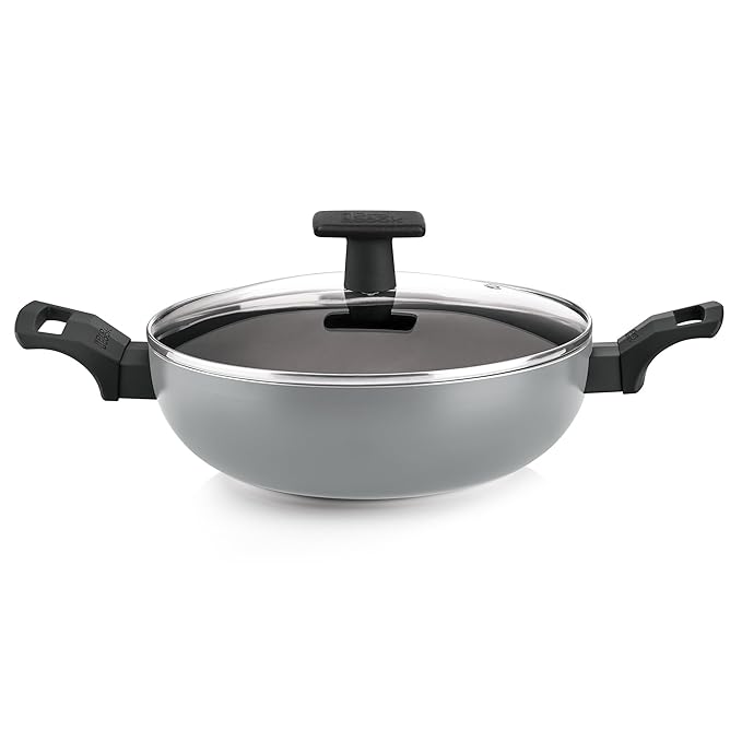 Milton Pro Cook Black Pearl Aluminium Induction Kadhai, 24 Cm /2.8 L, Grey - 1353 gms