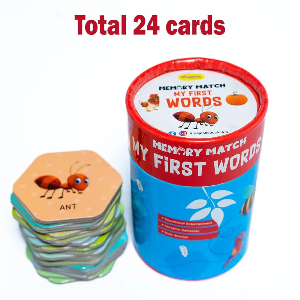 Memory Match Game: My First Words – 24 Durable Cards, 12 Word-Themed Pairs, Brain-Boosting Educational Game for Early Learners, Toddlers, and Families – THE BOOK TREE