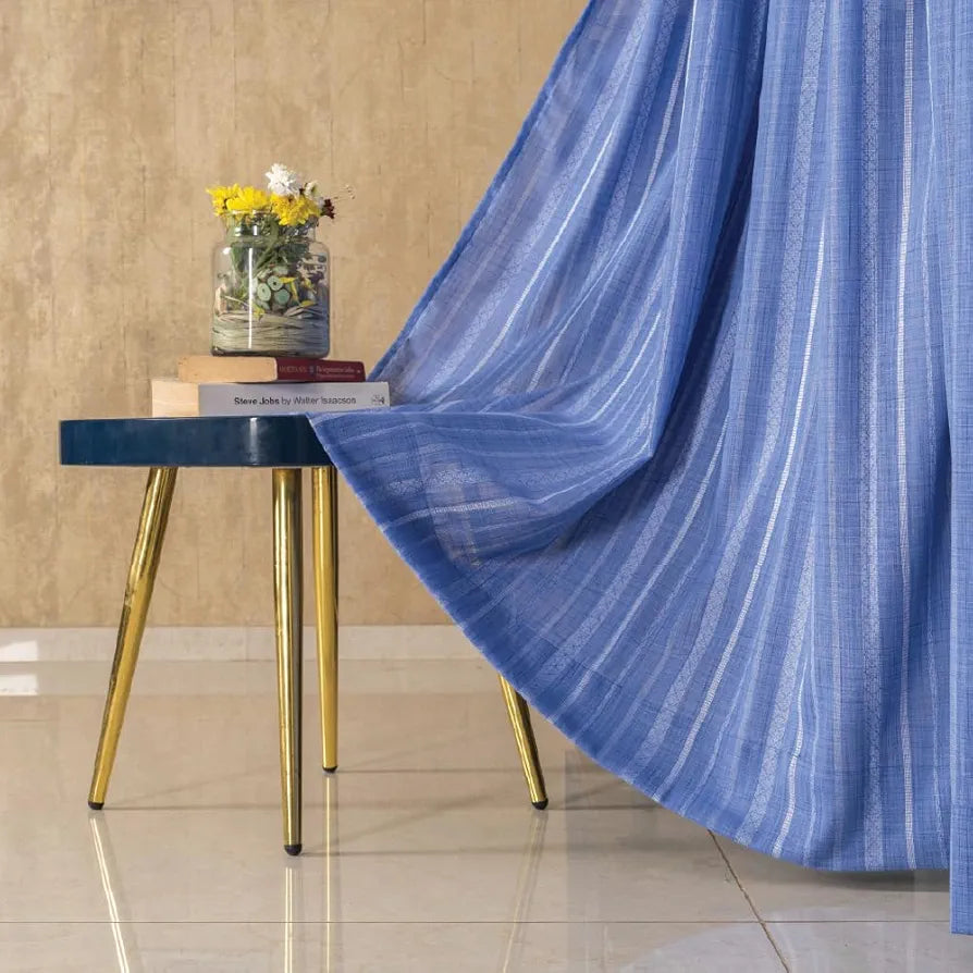 Urban Space Aari Collection Weaved Sheer Curtains for Window 5 feet Long Light Filtering Curtains Set of 2 Decorative Curtains for Living Room Vertical Weaves Blue Colour