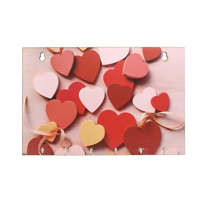 Ecraftindia Heart Theme Wooden Key Holder With 6 Hooks