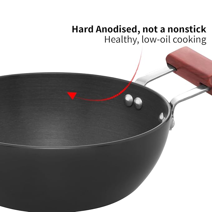 Hawkins Futura 2 litre Deep Kadhai, Induction Deep Fry Pan Hard Anodised Kadai with Glass Lid