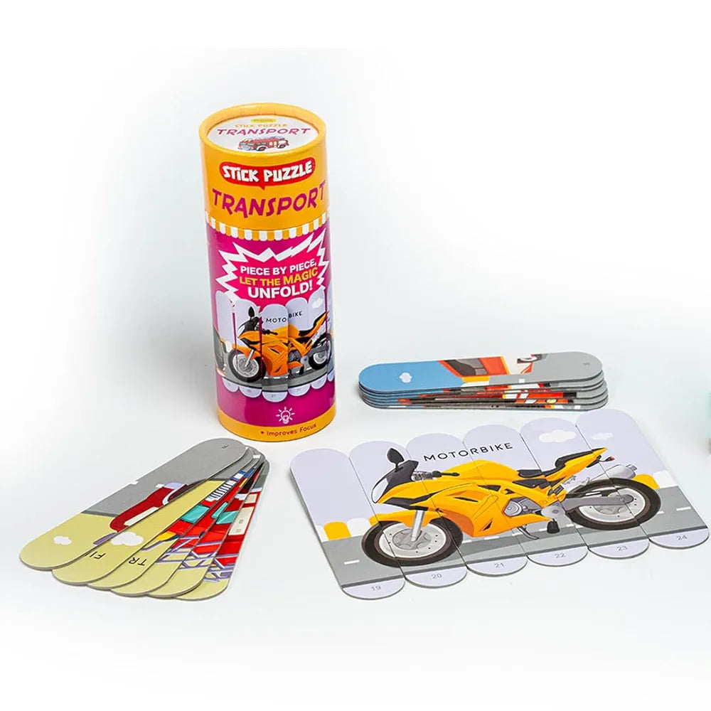 THE BOOK TREE Transport Stick Puzzle | 24pcs Double-Sided Cardboard Puzzles | 8 Fun Vehicle-Themed Puzzles for Learning & Play | Boosts Creativity & Focus | Ideal for Ages 3+