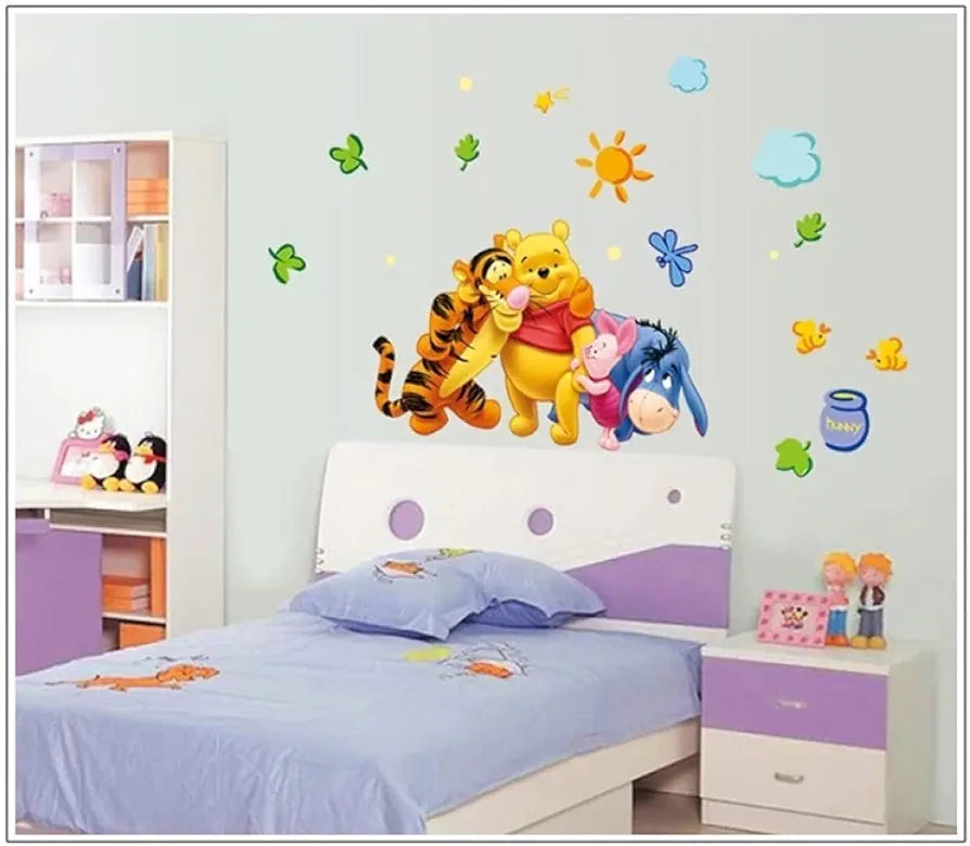 Jaamso Royals Multicolor Cartoon Animal Design Pvc Vinyl Peel and Stick Self Adhesive Wall Sticker Pooh Forever