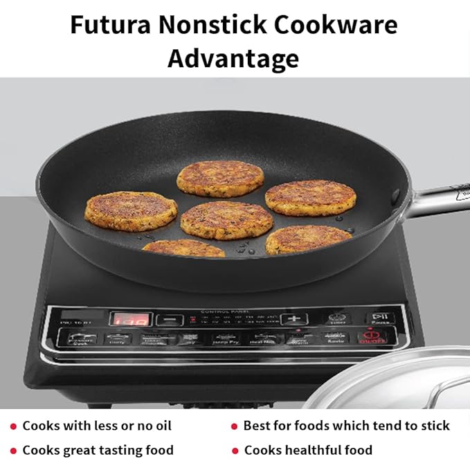 Hawkins Futura 30 cm Frying Pan Non Stick Fry Pan with Stainless Steel Handle and Stainless Steel Lid