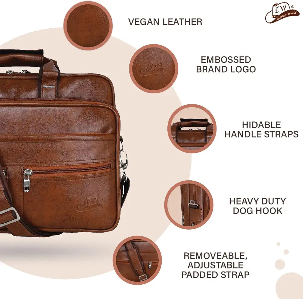 Leather World Expandable PU 15.6 inch Laptop Office Bag Men Women Messenger Briefcase