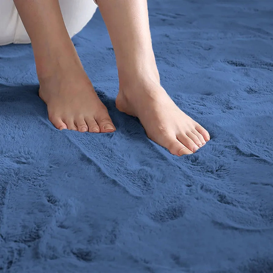 Luxe Home International Ruffle Floor Rug Rabbit Fur 1000 Gsm Living Room Foot Mats 4 X 6 Ft colour Blue