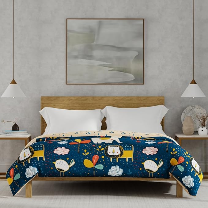 Urban Space Microfiber Cotton Reversible Dohar for Double Bed, AC Blanket Lion King Navy