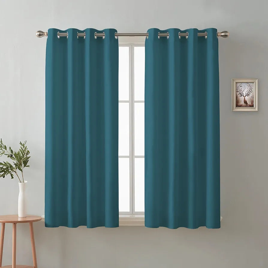 Cloth Fusion Blackout Window Curtains 5 Feet Long Set of 2 Room Darkening Blackout Prussian Blue