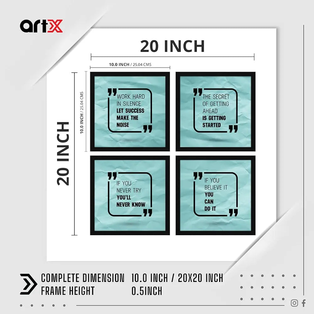 ArtX Paper Motivational Quotes AXJ00140-MOT Work Hard in Silence Wall Art Painting Set of 4