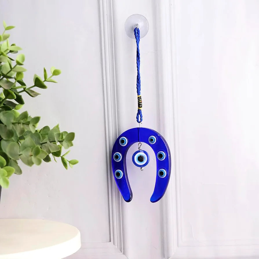 Shubhanjali Glass Blue Evil Eye Ghode Ki Naal Hanging Turkish Evil Eye Horseshoe6 Cm