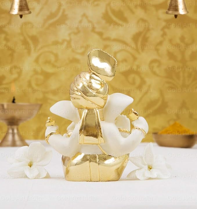 Gold Art India Ceramic Ganesh Idol For Car Dashboard Ganesha Murti For Home Decor