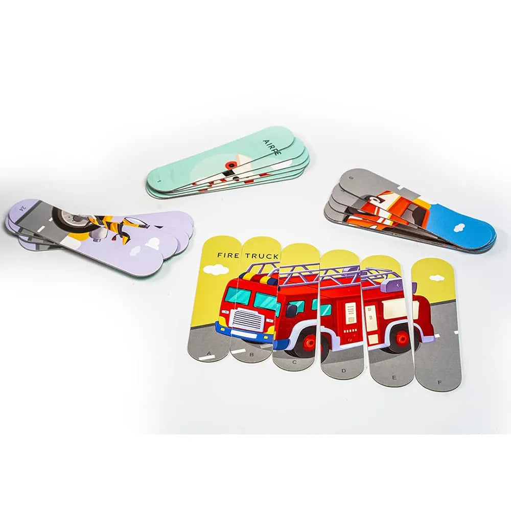 THE BOOK TREE Transport Stick Puzzle | 24pcs Double-Sided Cardboard Puzzles | 8 Fun Vehicle-Themed Puzzles for Learning & Play | Boosts Creativity & Focus | Ideal for Ages 3+