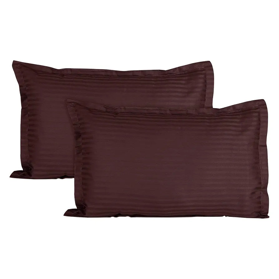 Aerohaven Glorious 210TC Striped Satin Cotton Pillow Cover Set Coffee Colour