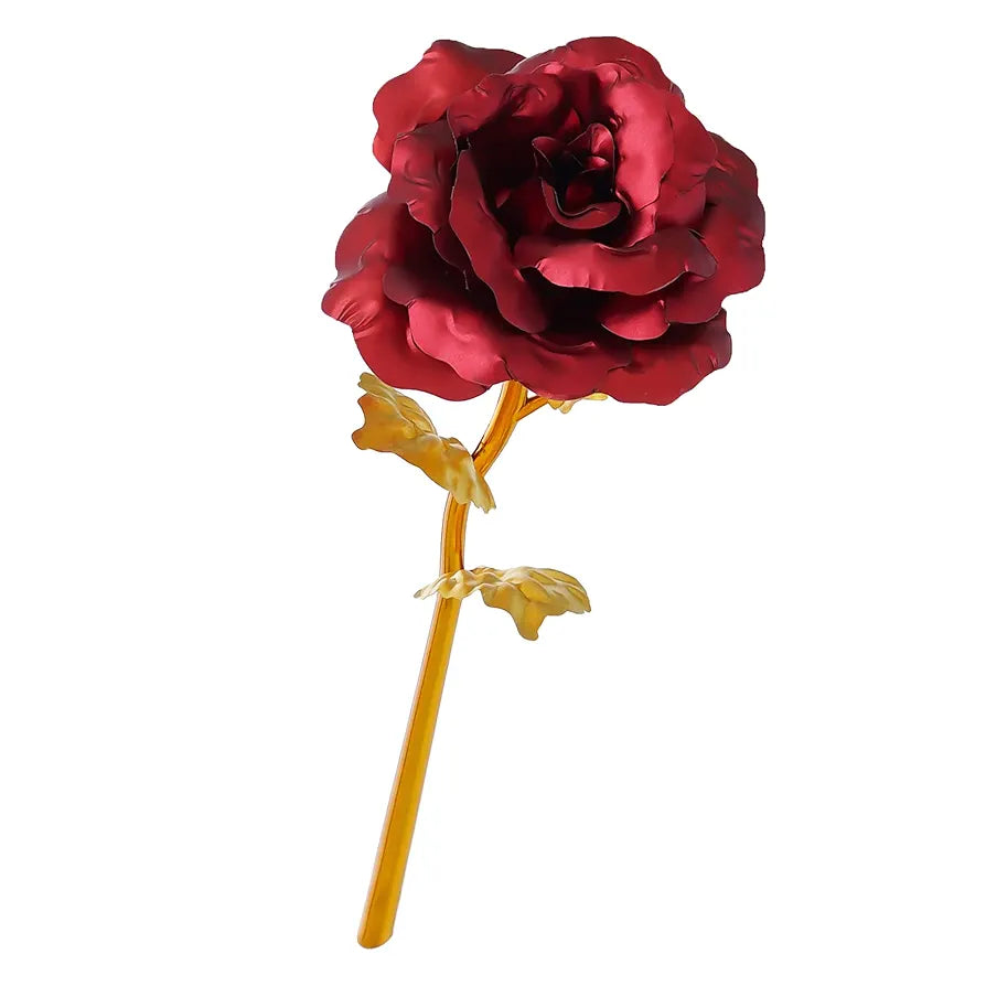 Plastic Golden Red Rose Flower Showpiece Red Golden