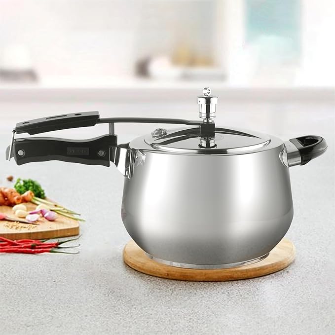 Vinod Europa Stainless Steel Inner Lid Pressure Cooker - 5 Litre | Handi Shape | Sandwich Bottom Cooker | Induction and Gas Base