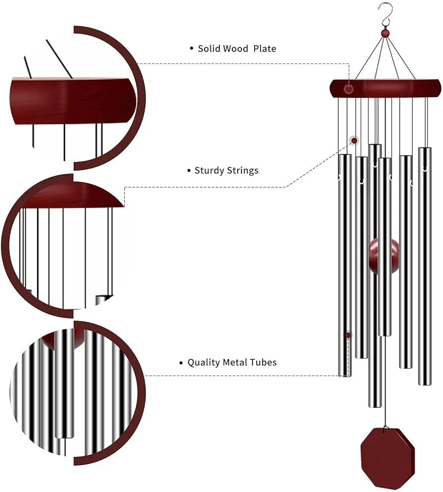 Memorial Wind Chimes Outdoor Large Deep Tone Personalized with 6 Tuned Tubes