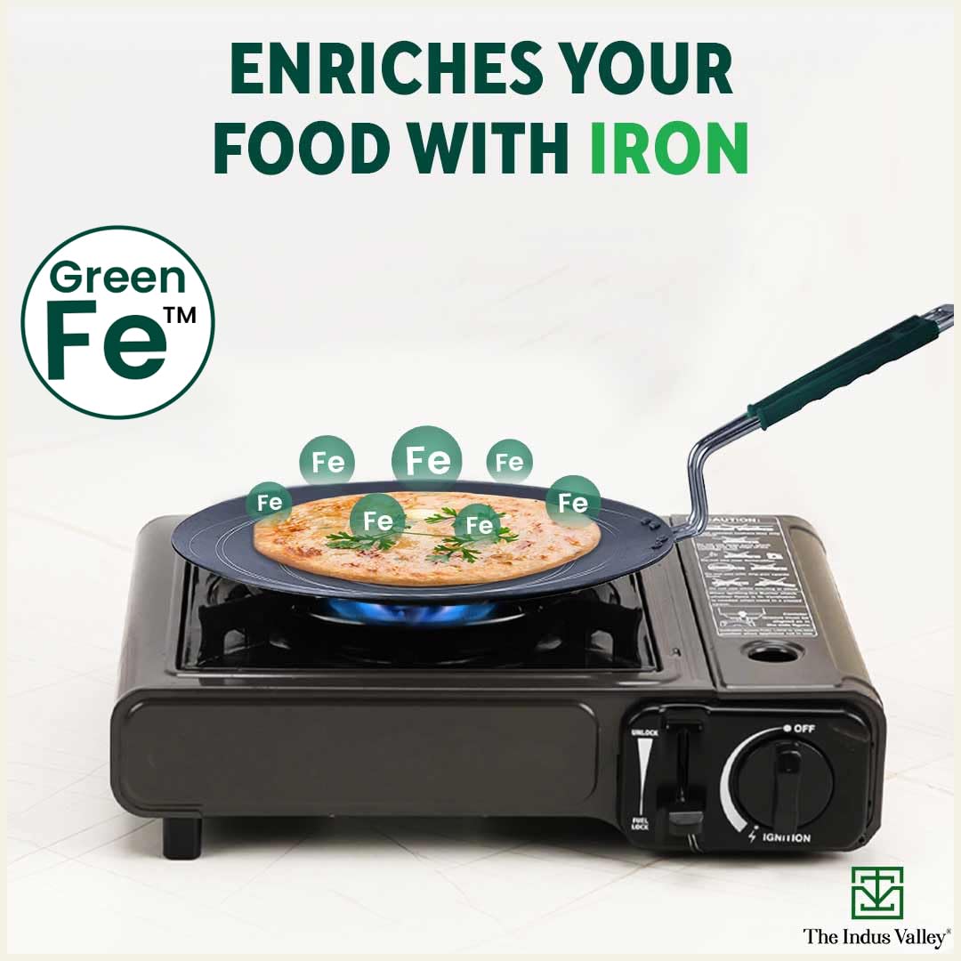 The Indus Valley Pre-Seasoned Iron Concave Tawa For Dosa/Chapathi With Silicone Grip