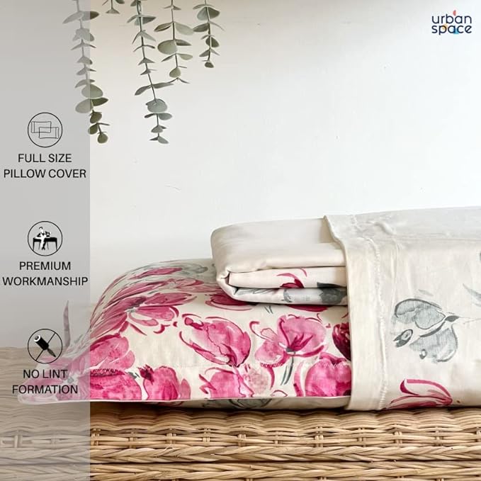 Urban Space Cotton Bedsheet for Double Bed 2 Pillow Cover 88 x 100 inches (Colour Majestic Pink)