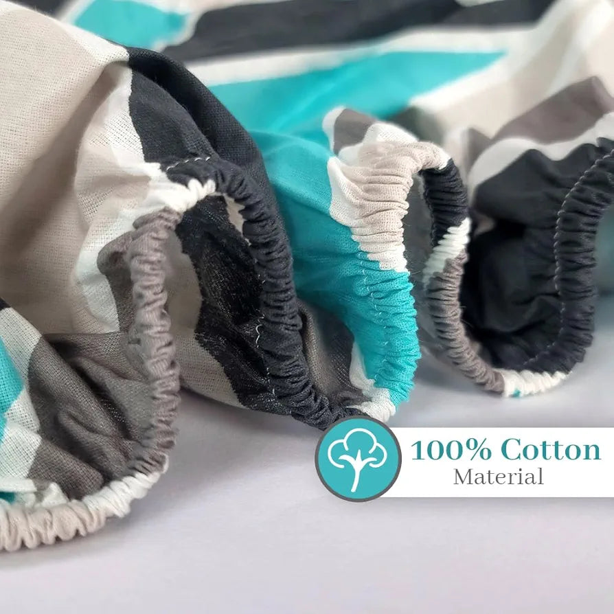 Divine Casa 144 TC 100% Cotton Abstract Print Blue Super Soft Queen Size Fitted Bedsheets Cotton Colour Crystal Teal