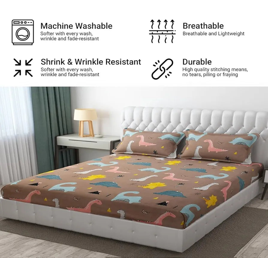 Fresh From Loom Bedsheet for Kids with 2 Pillow Cover Soft Skin Friendly Anti Fade 144 TC Rosy