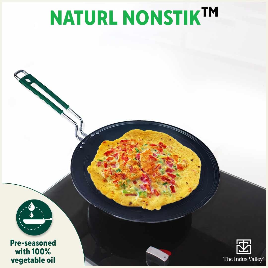 The Indus Valley Pre-Seasoned Iron Concave Tawa For Dosa/Chapathi With Silicone Grip
