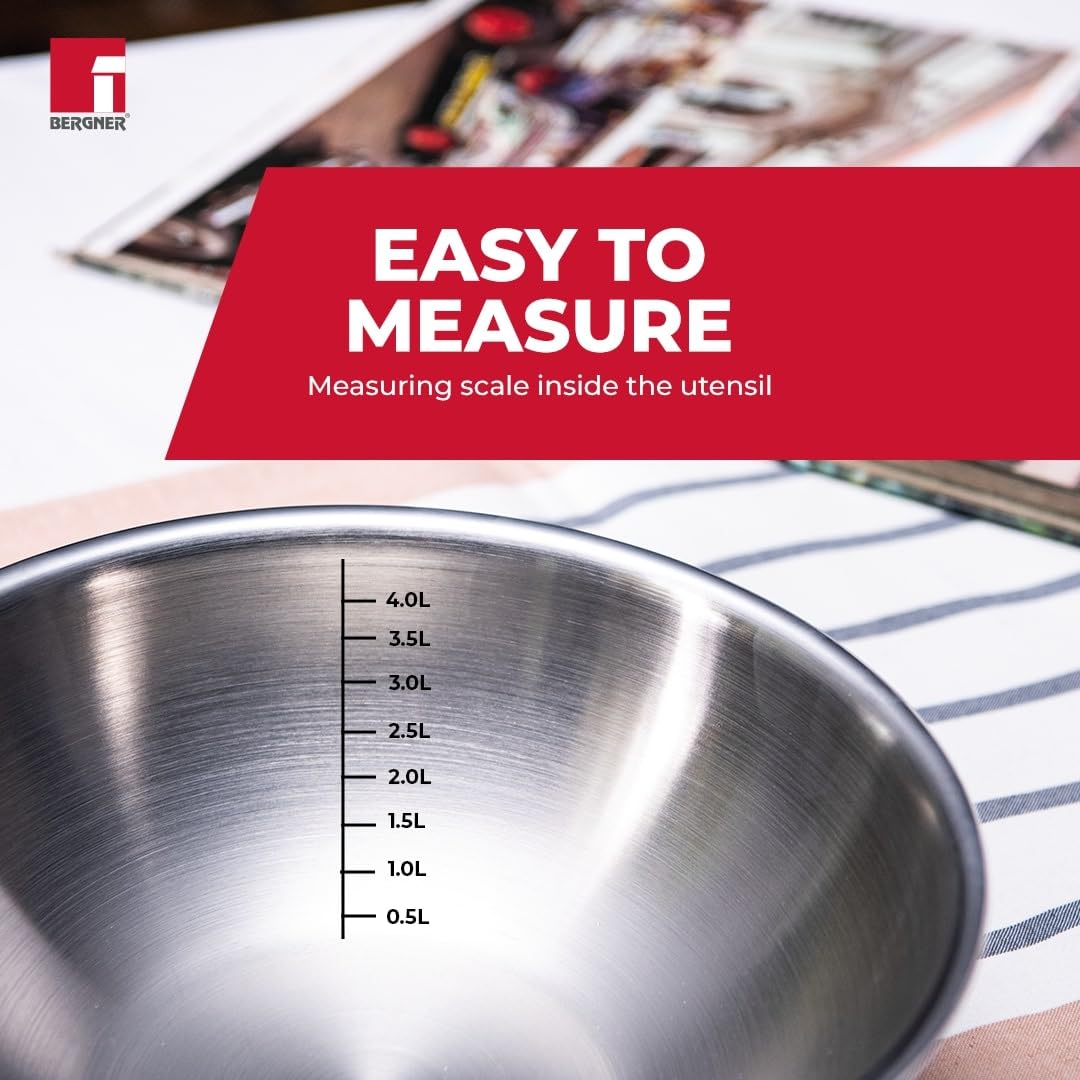 Bergner Tripro Triply Stainless Steel Cook and Serve 28cm Tasla | Tasra Kadai | Handleless Wok | 4.25 Litres