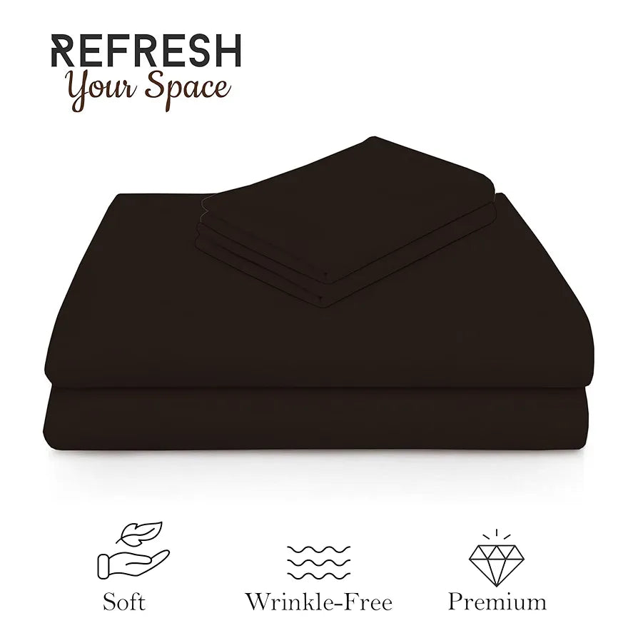 Fresh From Loom Plain Microfiber Rotary Printed Bed Sheet Set King Size with 2 Pillow Covers 240 TC Coffee